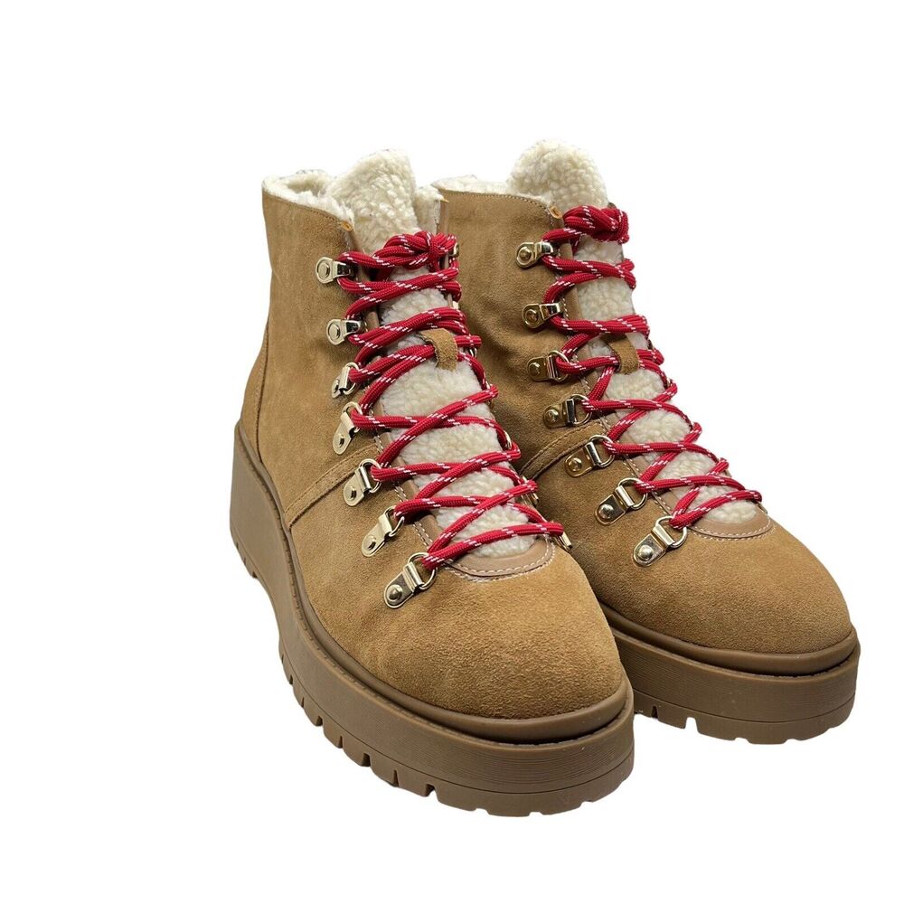 Aqua Womens Miranda Cognac Suede Lace Up Platforms Combat Boots Shoes Size 10